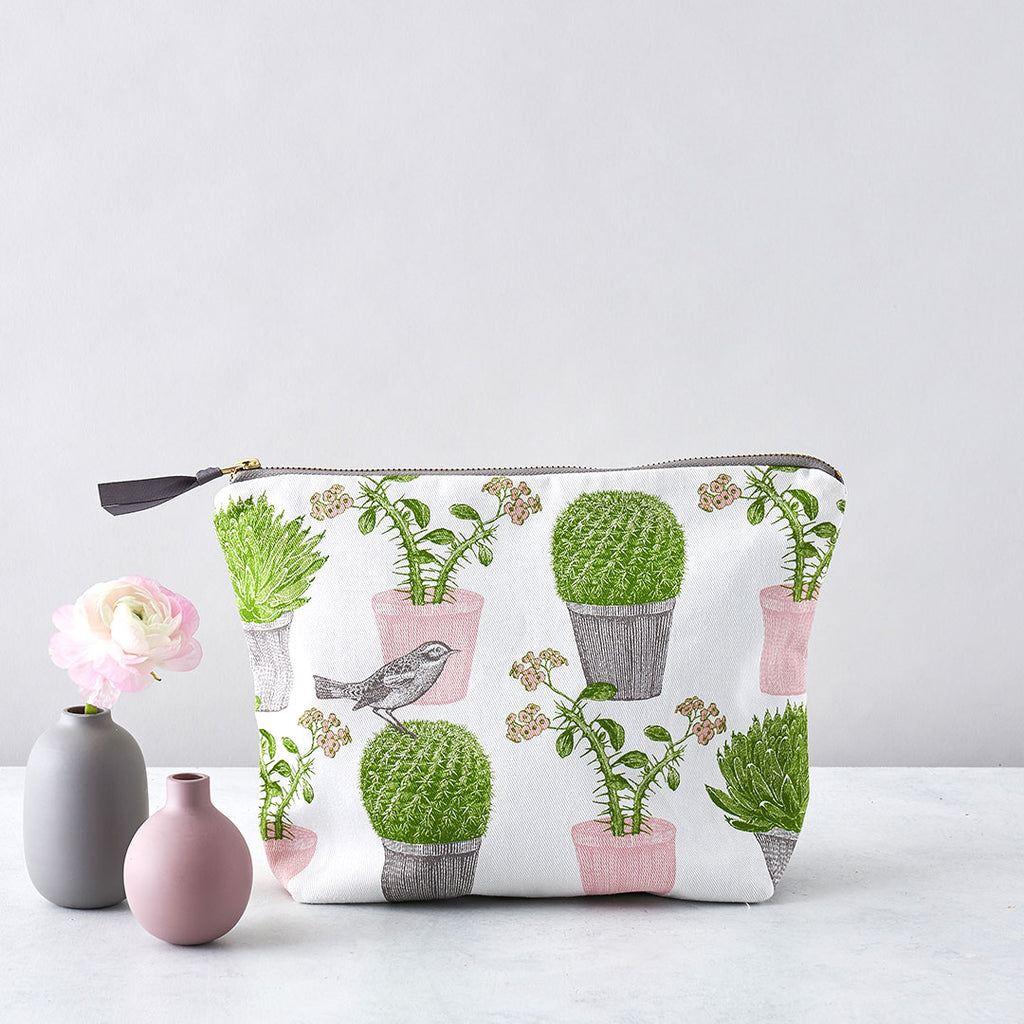 Cactus & Bird Large Cosmetic Bag