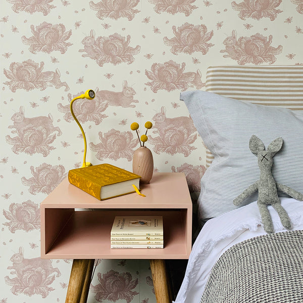 Rabbit & Cabbage Wallpaper, Pink
