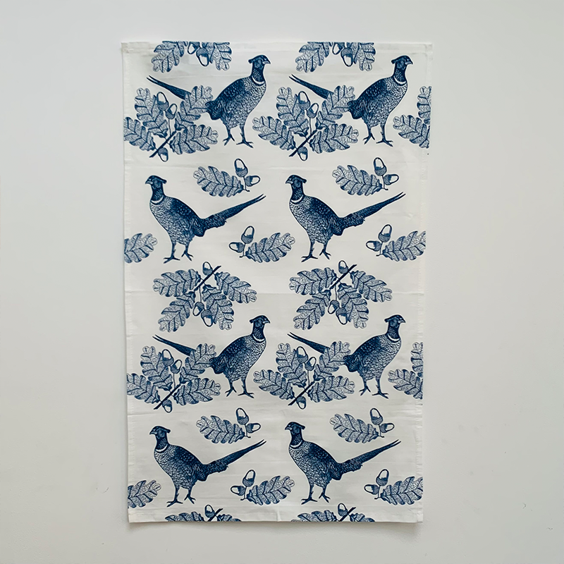 Pheasant & Oak Tea Towel, Blue