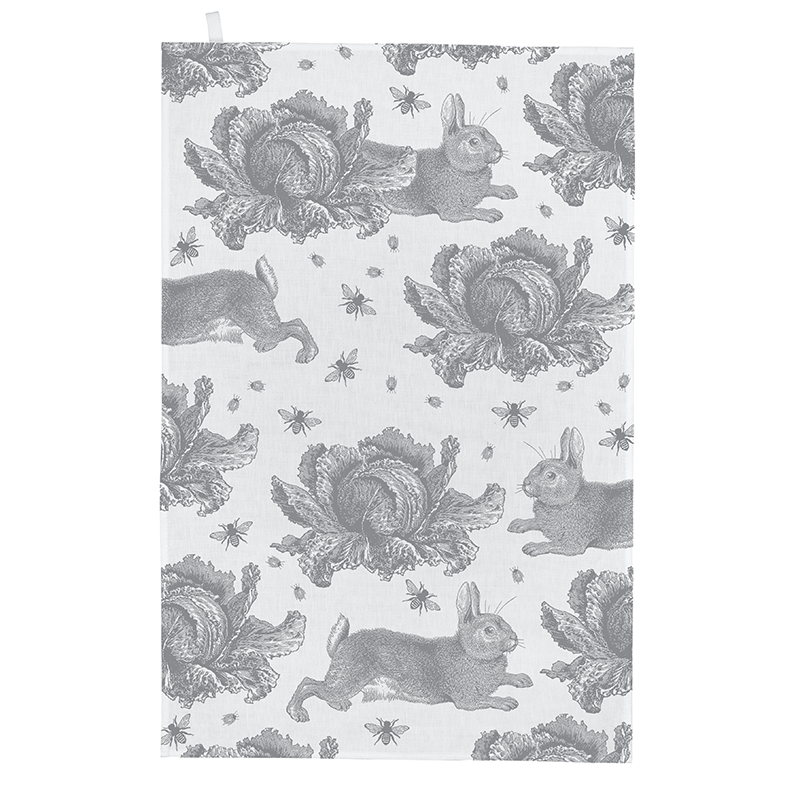 Grey Rabbit & Cabbage Tea Towel by Thornback & Peel