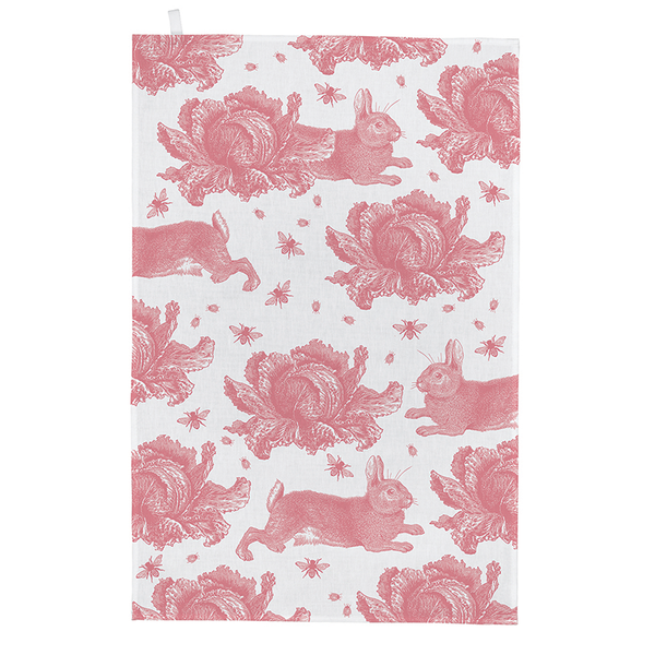 Pink Rabbit & Cabbage Tea Towel