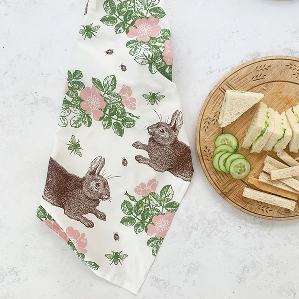Rabbit & Rose Tea Towel