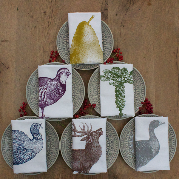 Christmas Linen Napkins, Set of 6