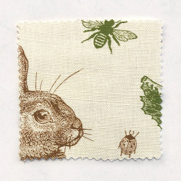 Rabbit & Cabbage Classic Fabric Sample on Oyster Linen