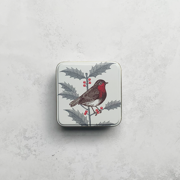 Robin and Holly Square Tin