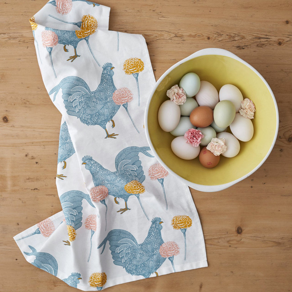 Chicken & Carnation Tea Towel