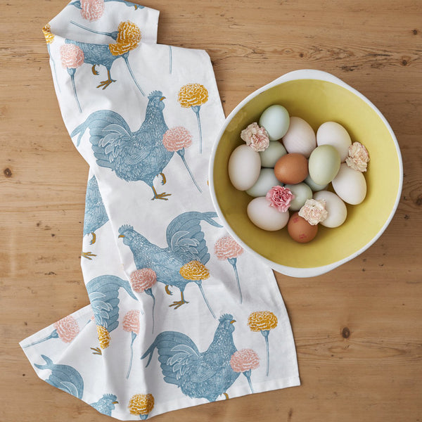 Chicken & Carnation Tea Towel