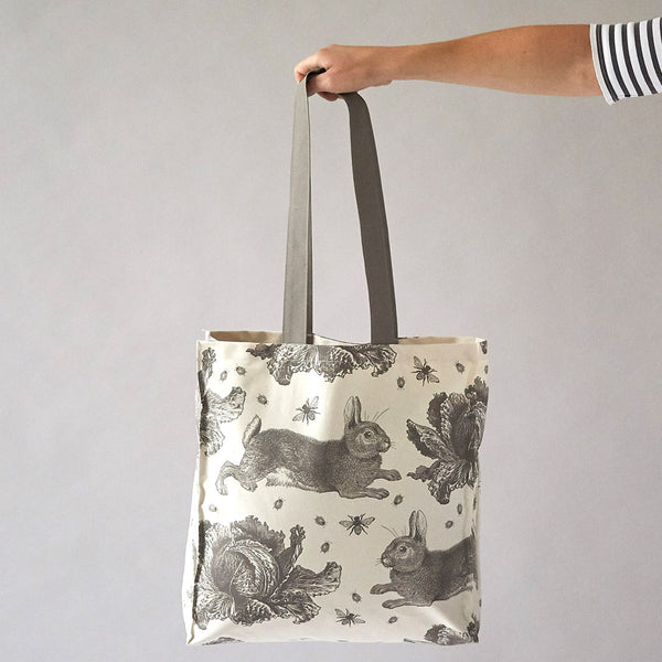 Rabbit & Cabbage Tote Bag, Grey