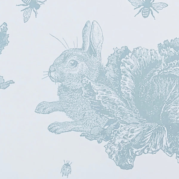 Rabbit & Cabbage Wallpaper Sample, Blue