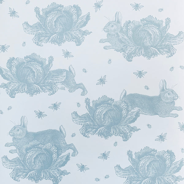 Rabbit & Cabbage Wallpaper, Blue